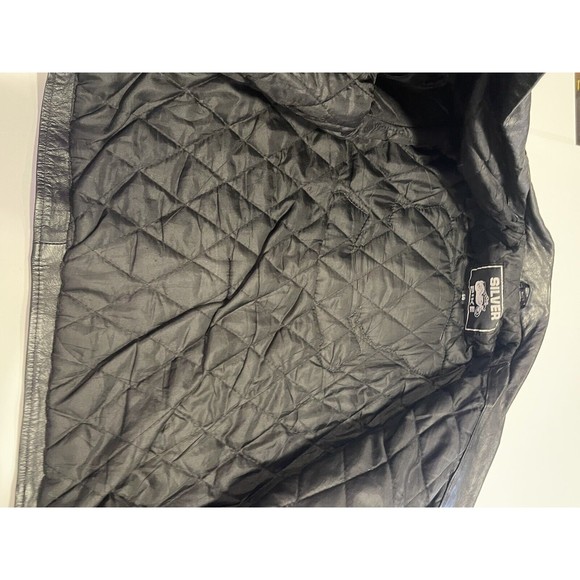 Silver Bike Leather Motorcycle Jacket Vintage 80's Coat Full Back Patch Size 50 - Picture 14 of 16
